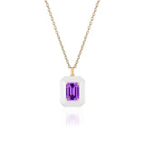 Goshwara "Queen" Emerald Cut Amethyst & White Enamel Pendant Necklace