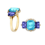 Goshwara 'Gossip' 3 Stone Blue Topaz, Tanzanite and Diamond Ring