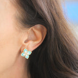 Roberto Coin VENETIAN PRINCESS DIAMOND & TURQUOISE FLOWER EARRINGS