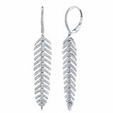 Shy Creation White Gold Diamond Phoenix Feather Drop Earrings
