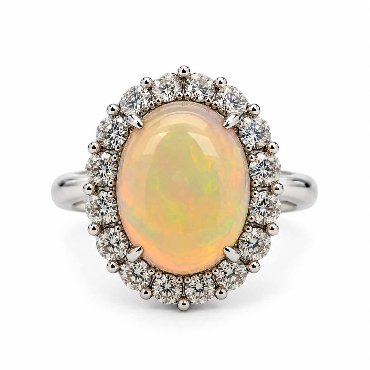 14K White Gold Opal & Diamond Halo Ring - Be On Park