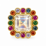 Lauren K 18K Yellow Gold Moonstone & Multicolored Gemstone Blossom Ring