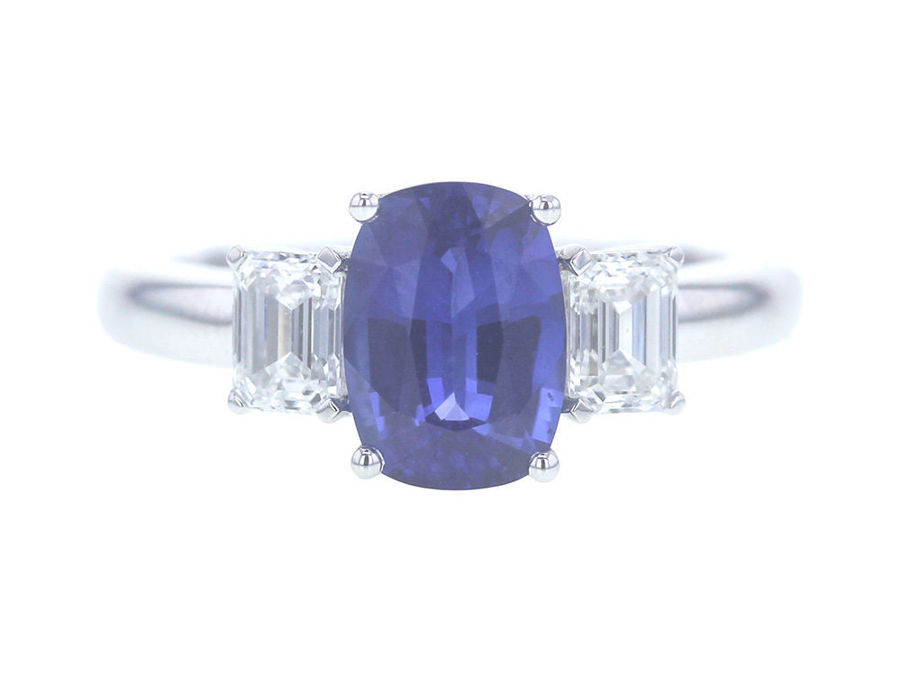 Cushion cut Sapphire and Diamond Three-stone Ring - Be On Park