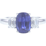 Cushion cut Sapphire and Diamond Three-stone Ring