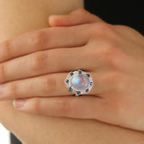 Spark Creations Moonstone Ring with Diamond and Sapphire Accents