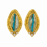 GURHAN 24K Yellow Gold Marquise Turquoise and Diamond Earrings