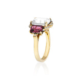Goshwara "Gossip" 3-Stone Moon Quartz, Garnet, & Diamond Ring