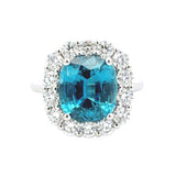 XO Jewels Blue Zircon Ring with Diamond Halo