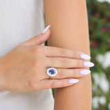 XO Jewels Sapphire Ring with Diamond Halo