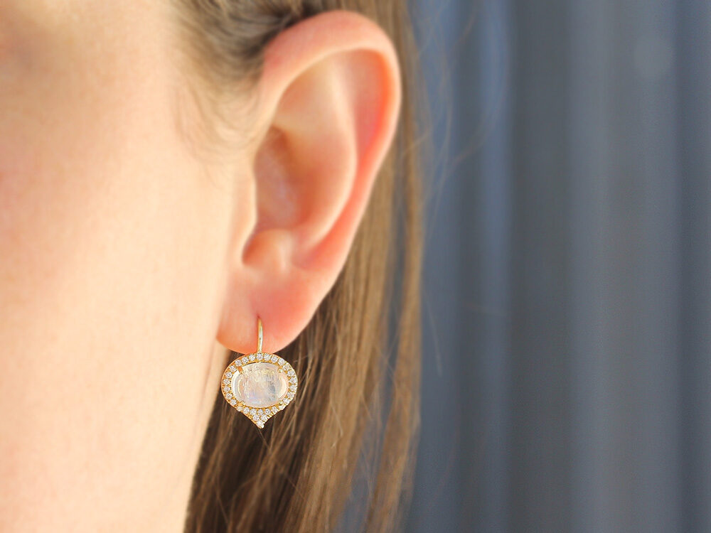 Lauren K oval cabochon rainbow moonstone "Jordan" earrings - Be On Park