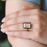 Goshwara 'Queen' Emerald Cut Rock Crystal and Black Enamel Ring