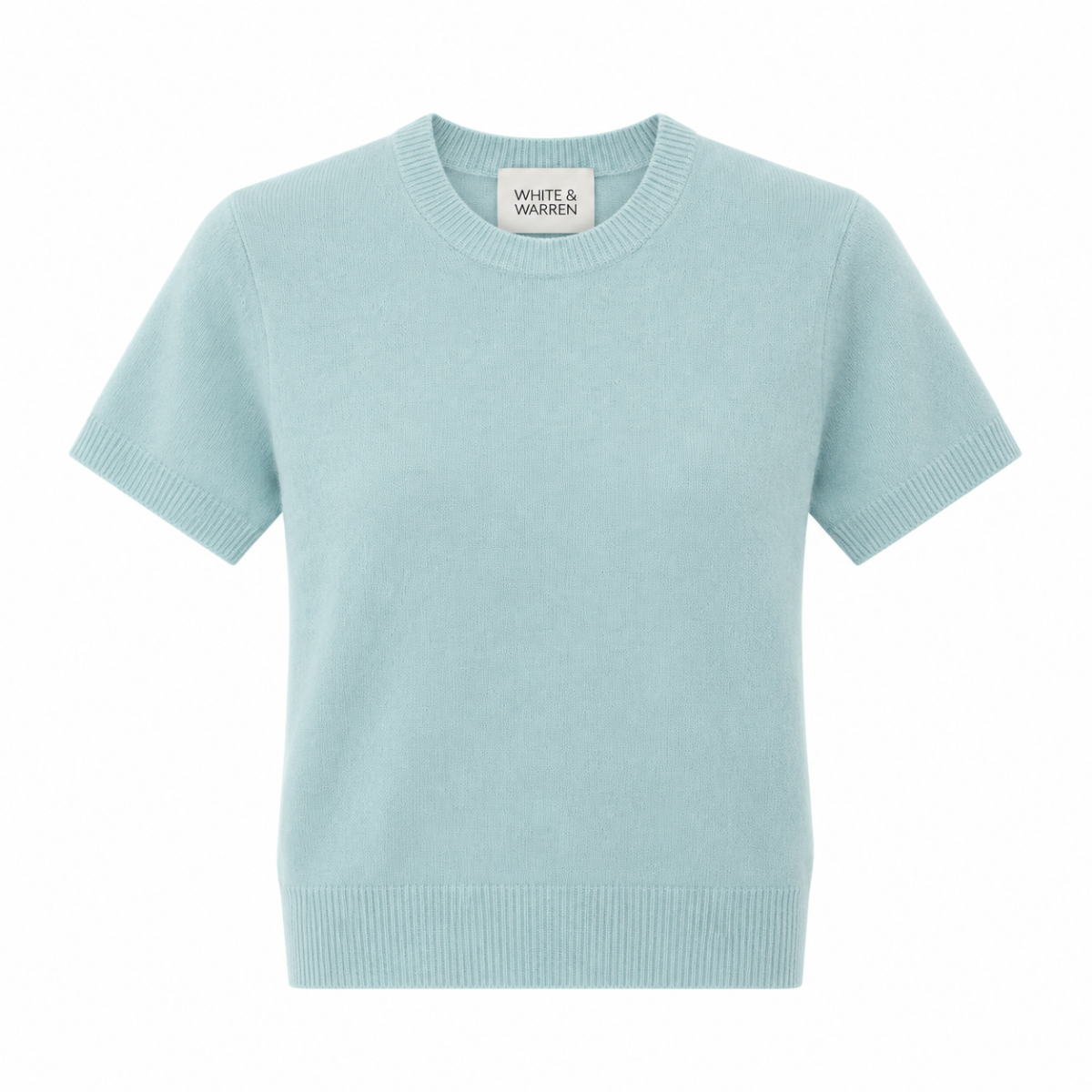 White + Warren Brushed Cashmere Blend Tee in Seafoam Blue - Be On Park