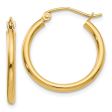 14ky polished 2x20mm lightweight tube hoop earrings