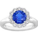 Round sapphire and diamond halo ring