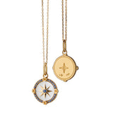 Monica Rich Kosann Gold Compass with White Enamel & Blue sapphire on 17" chain