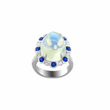 Spark Creations Moonstone Ring with Diamond and Sapphire Accents