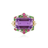 Goshwara "Rain Forest" Emerald Cut Amethyst , Pink Sapphire, Tsavorite, & Diamond Ring