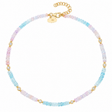 The Finest Stack Pink Tourmaline, Aquamarine & Diamond Beaded Necklace