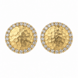 14K Yellow Gold Hammered Disc Diamond Earrings