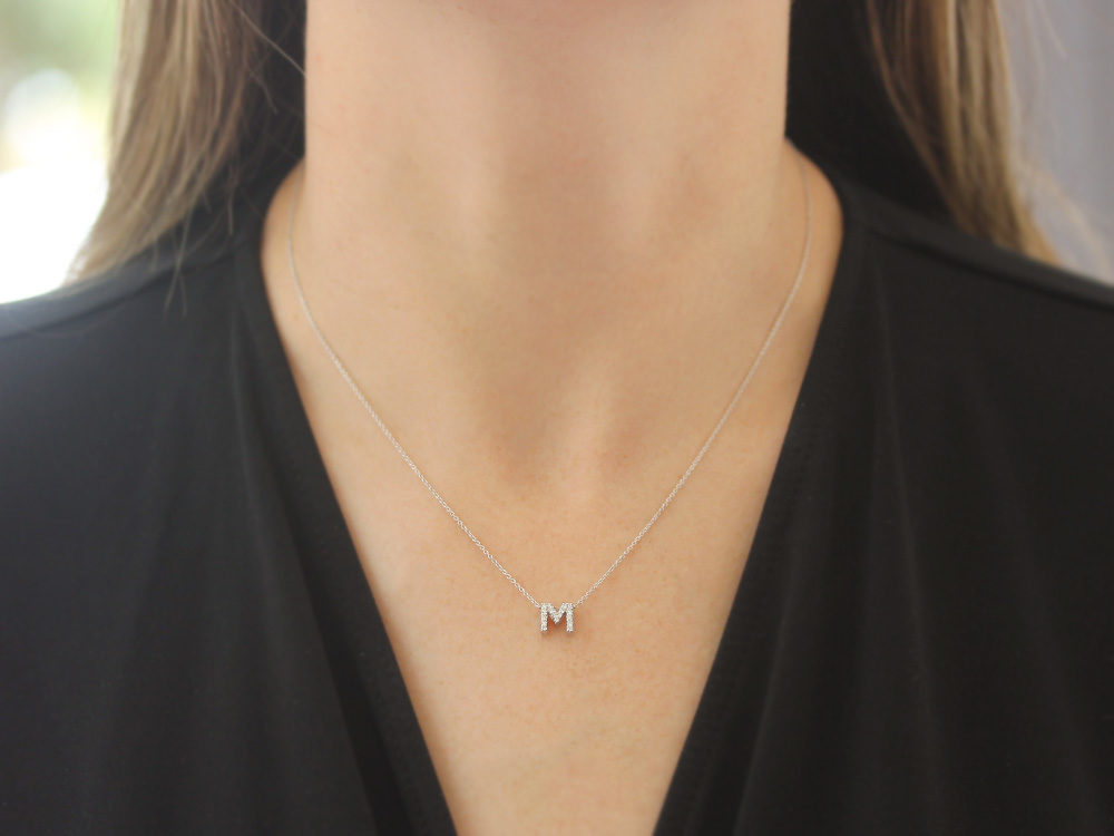 Roberto Coin 16-18" love letter diamond "M" necklace, additional letters available - Be On Park