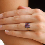 Signed Fred Leighton Cushion Amethyst Silver topped Gold Collet Ring