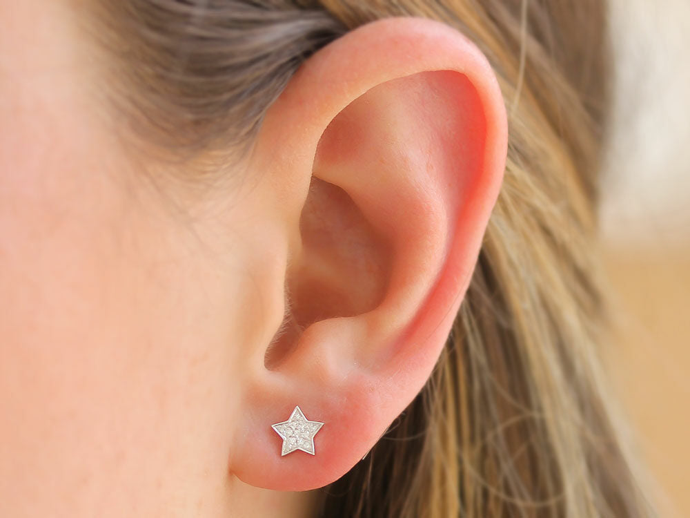 Shy Creation White Gold Mini Pave Diamond Star Studs - Be On Park