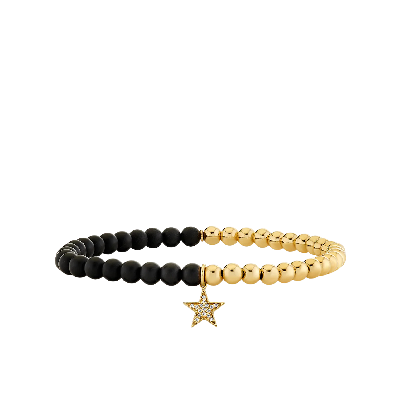 Sydney Evan Gold and Matte Black Onyx Beaded Bracelet with Diamond Star Charm - Be On Park