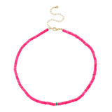 Sydney Evan Hot Pink Ethiopian Opal Beaded Necklace with Scallop Edge Turquoise Rondelle
