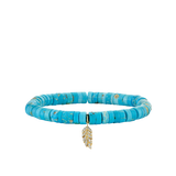 Sydney Evan Turquoise Heishi Bracelet with Diamond Feather Charm