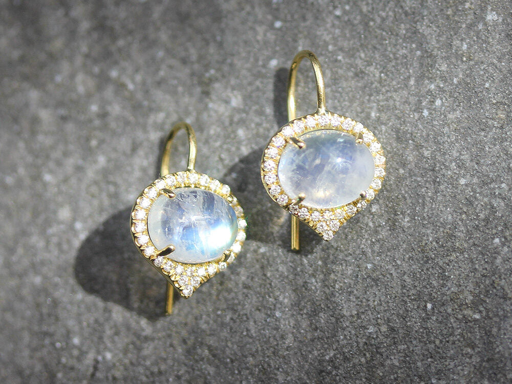 Lauren K oval cabochon rainbow moonstone "Jordan" earrings - Be On Park