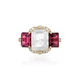 Goshwara "Gossip" 3-Stone Moon Quartz, Garnet, & Diamond Ring
