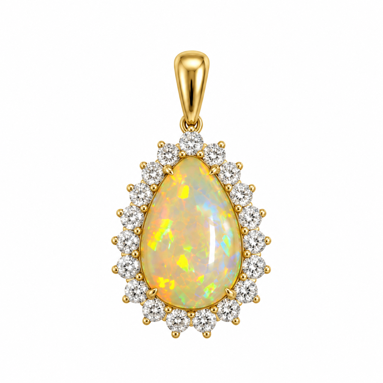 14K Yellow Gold Opal & Diamond Halo Pendant - Be On Park