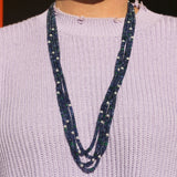 Goshwara "G-One" Four Strand Emerald Tumbled Beaded Necklace with Blue Sapphire & Diamond