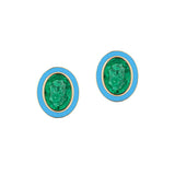 Goshwara 'Queen' Oval Emerald and Turquoise Enamel Studs
