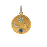 Pippo Perez daisy, moon, & evil eye pendant with white and black diamonds & blue sapphires