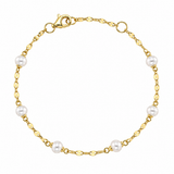 Shy Creation 14K Yellow Gold Cultured Pearl Sparkle Chain Bracelet