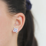 Roberto Coin Medium Venetian Princess Flower Earrings with Diamond and Blue Sapphire