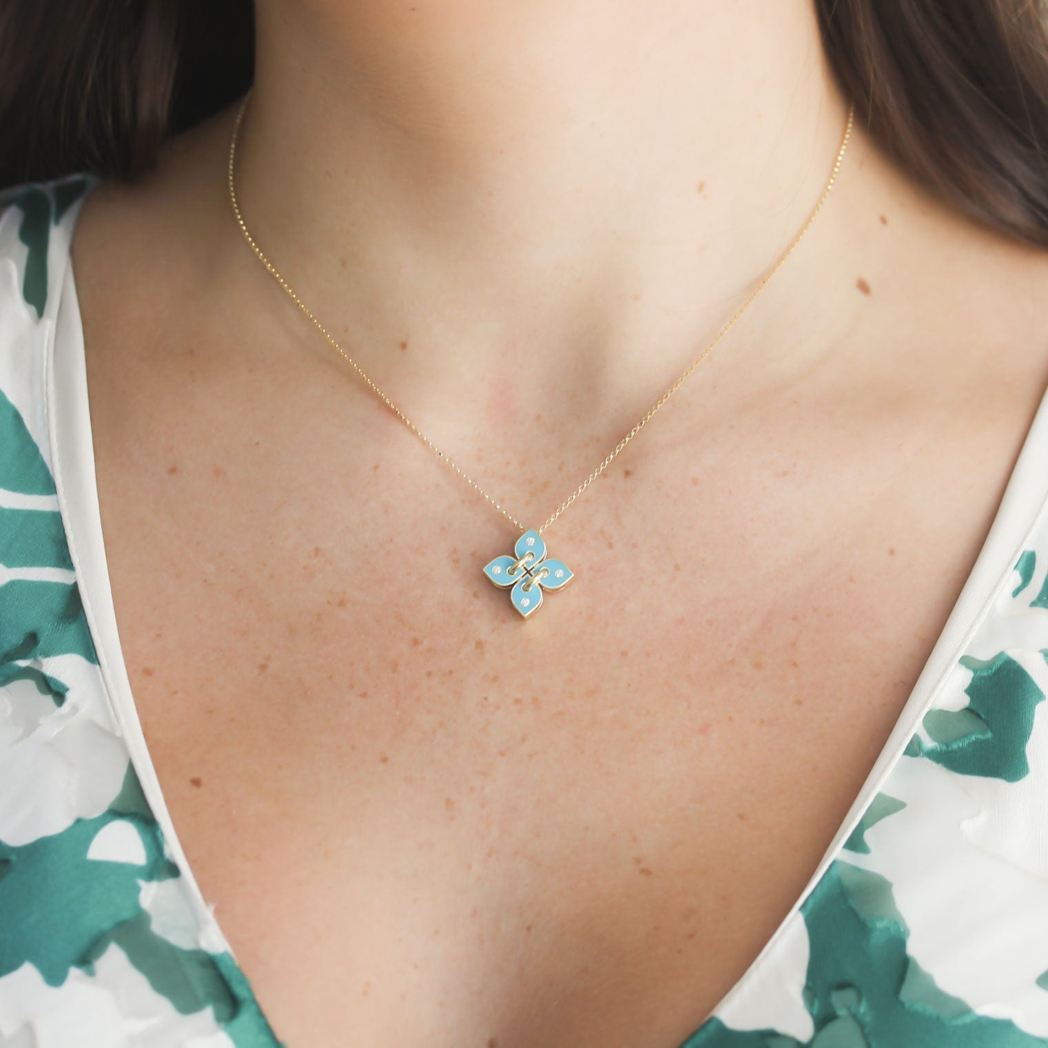 Roberto Coin Venetian Princess Filo Diamond and Turquoise Enamel Necklace - Be On Park