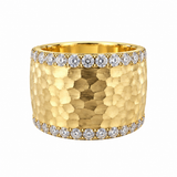 XO Jewels 14K Yellow Gold Hammered Diamond Wide Band Ring