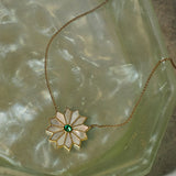 Orly Marcel Sacred Flower Mother of Pearl and emerald necklace