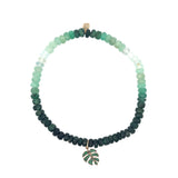 Sydney Evan Shaded Emerald Bracelet with Small Monstera Leaf Charm