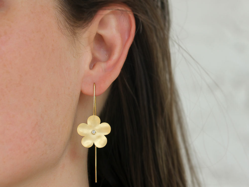 Marika Desert Gold Flower Drop Diamond Earrings - Be On Park