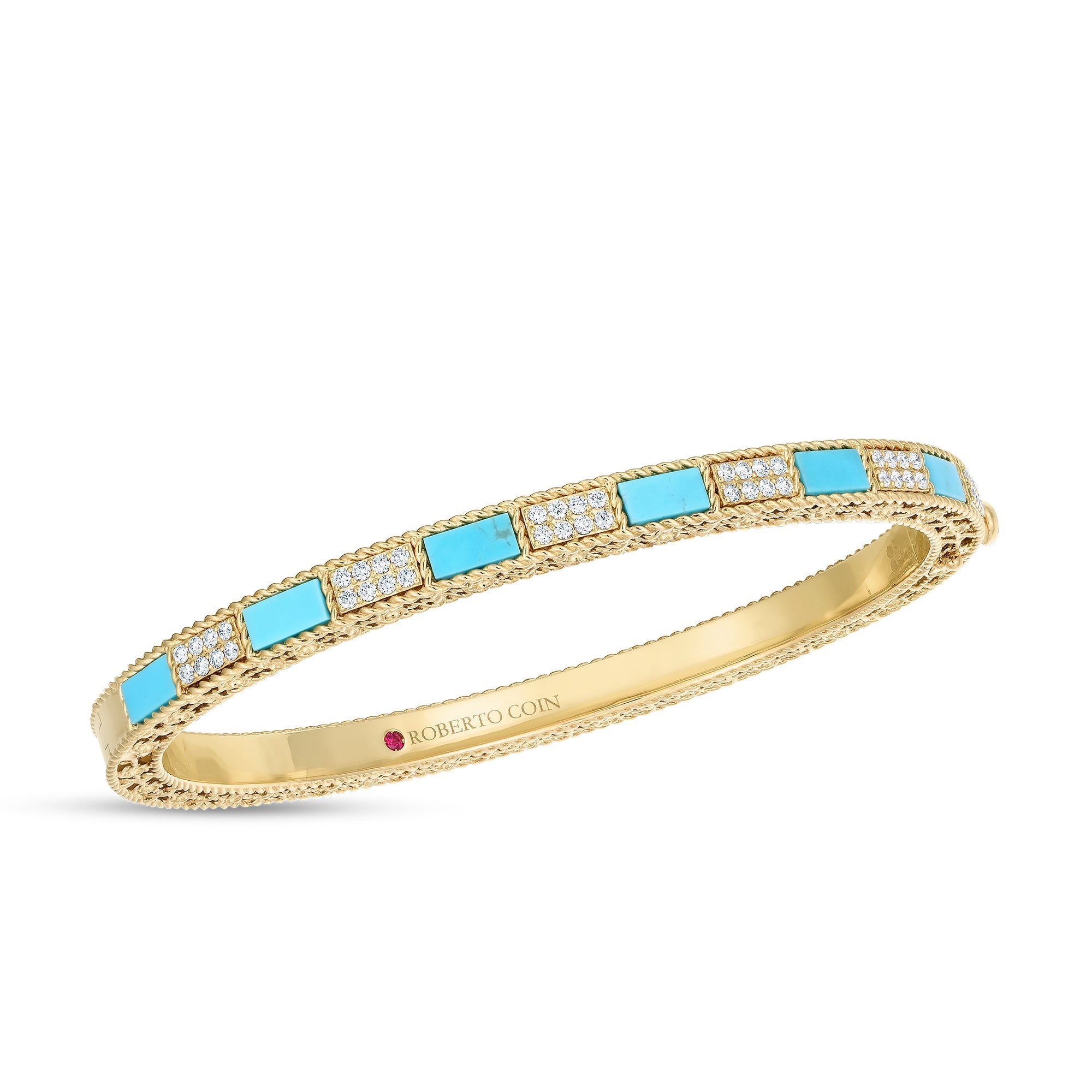 Roberto Coin MOSAIC ALTERNATING DIAMOND & TURQUOISE BANGLE - Be On Park