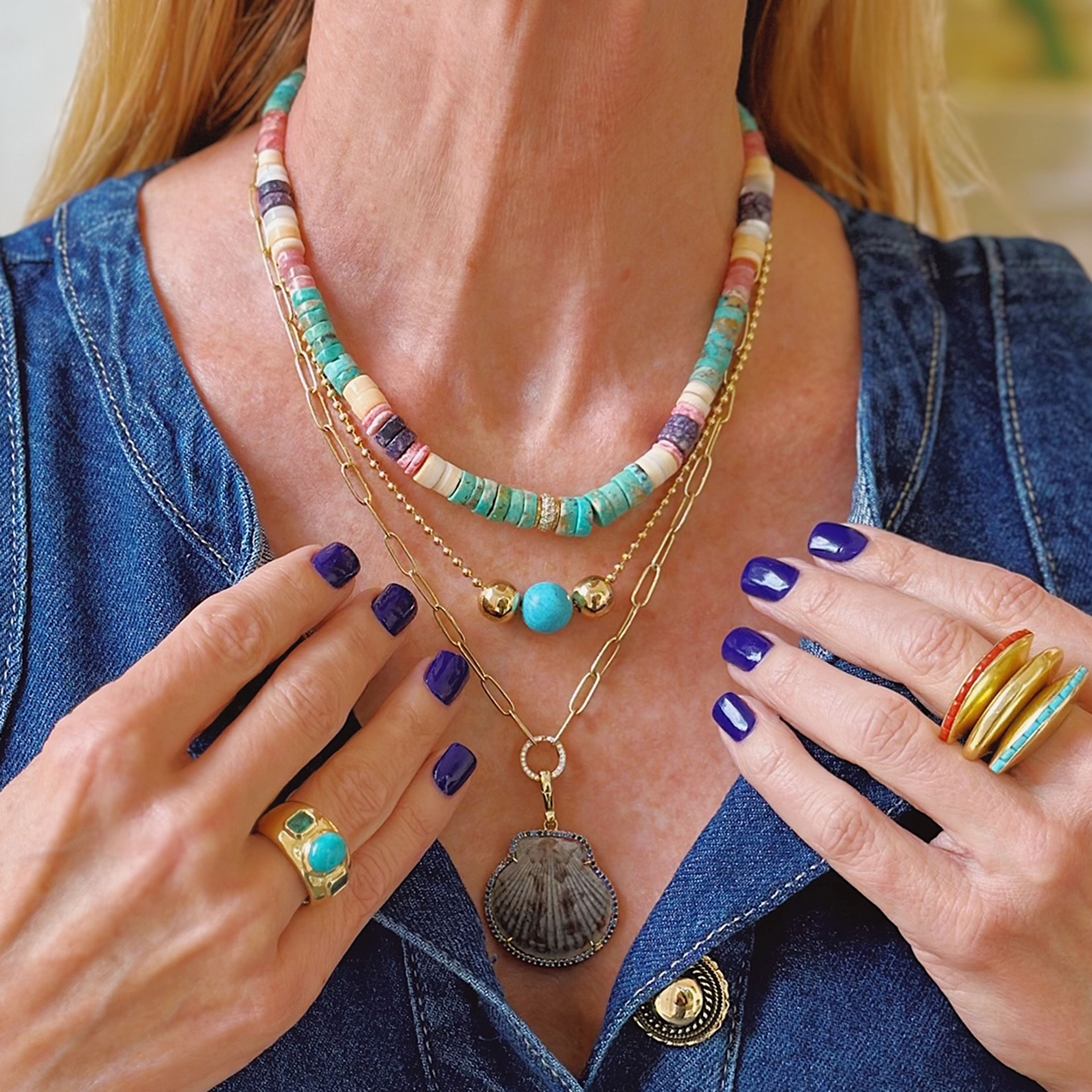 Jenna Blake Emerald and Turquoise 3-Stone Ring - Be On Park