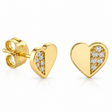 Sydney Evan 14K Yellow Gold Diamond Half Pavé Heart Stud Earrings