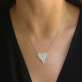 Shy Creation White Gold "Amor" Jumbo Pave Diamond Heart Necklace