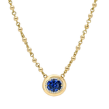 Single Stone Yellow Gold, Platinum, Diamond, & Sapphire Necklace - Be On Park