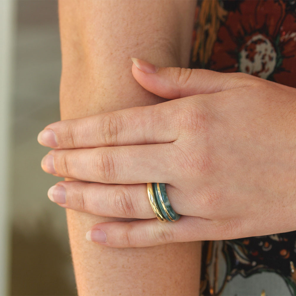 By Pariah Essential Gem Stacking Ring Green Moss Agate - Be On Park
