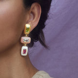 Emily P Wheeler Patchwork Drop Earrings with peridot, aquamarine, pink tourmaline, opal and agate
