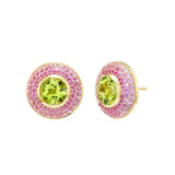Emily P Wheeler Ombre Button Stud earring with peridot and pink sapphires
